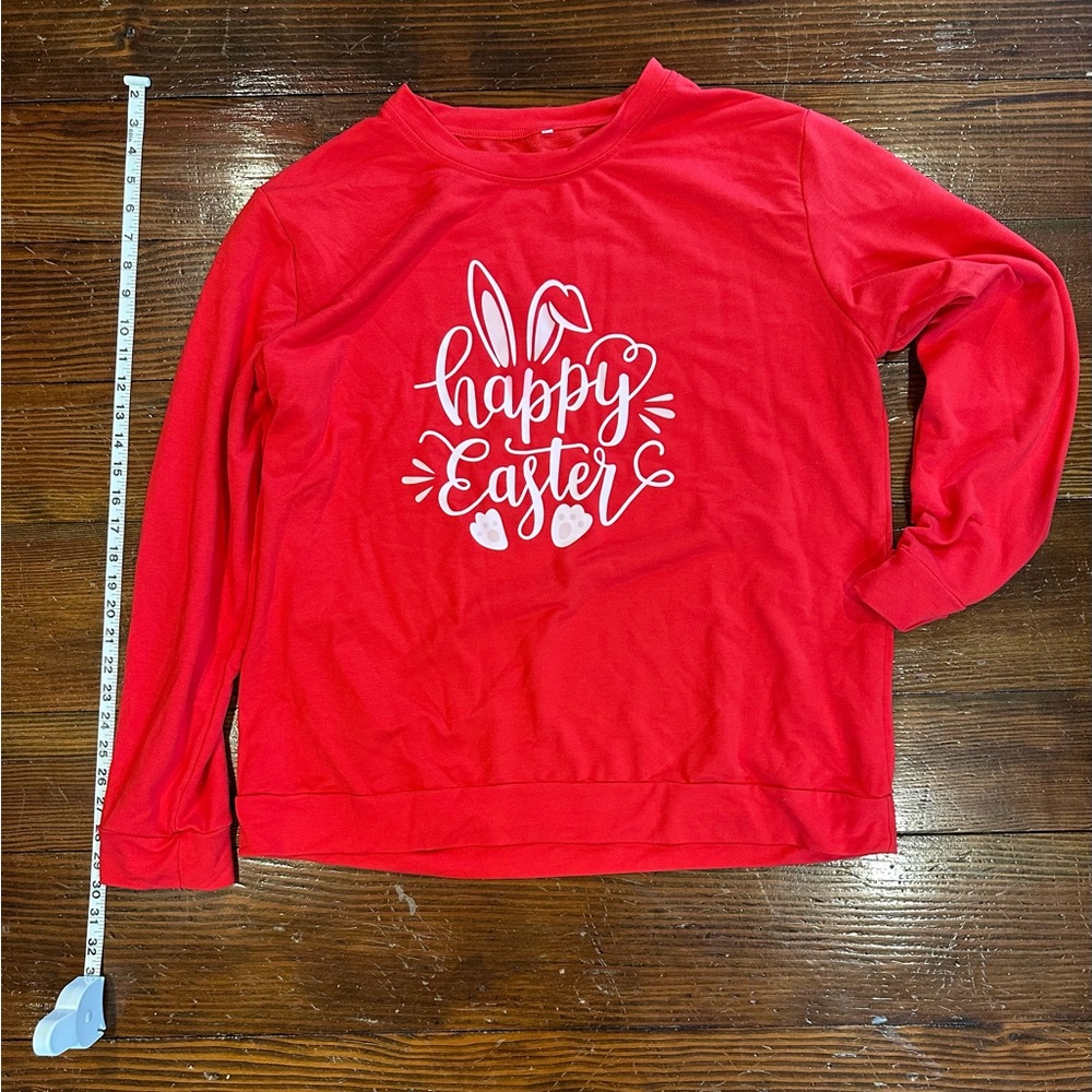 Festive Red Long Sleeve Women's Easter Top